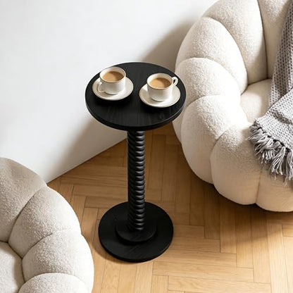 Small Drink Table, Round Pedestal Side Table, Martini Table for Small Spaces, Wooden End Table with Spiral Leg, Plant Stand Accent Table for Living Room, Bedroom, Bathroom, Easy Assembly, Black - color: Black