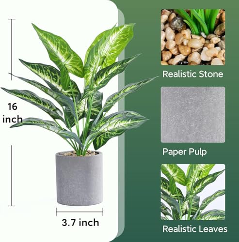 16" Fake Plants Taro Leaf for Shelf Bathroom Decor | Artificial plants，shelf desk bathroom home decor，easy to fluff no care needed，UV wrinkle resistant，Eco-friendly，Pet-safe