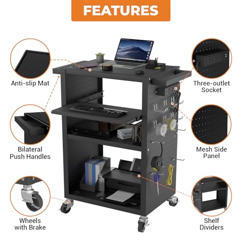 Mobile AV Cart with Pullout Keyboard Tray, Rolling Computer Cart Height Adjustable Rolling Media Utility Cart with 4 Wheels - size: Style9 24x18Wx42H