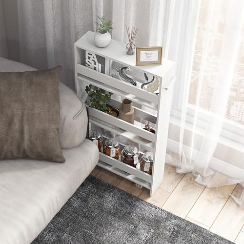 SlickBlue Rolling Serving Cart Narrow with Open Shelves for Kitchen Bathroom Living Room - color: Off White