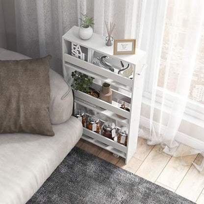 SlickBlue Rolling Serving Cart Narrow with Open Shelves for Kitchen Bathroom Living Room - color: Off White