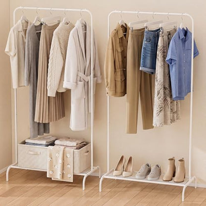 Small White Clothing Rack 2 Pack, Metal Garment Rack No Wheels, Free Standing Clothes Rack with Bottom Shelf for Hanging Clothes, Space Saving Closet Organizer for Bedroom, Laundry Room - color: White /2-Unit