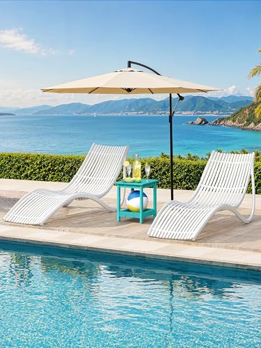 LUE BONA Small Outdoor Side Table, 2-Tier HDPE with Rail, Aruba Blue | Outdoor End Table with Rail for Patio, Deck, Poolside, Weather Resistant HDPE, Low Maintenance, Easy to Clean - color: Aruba Blue