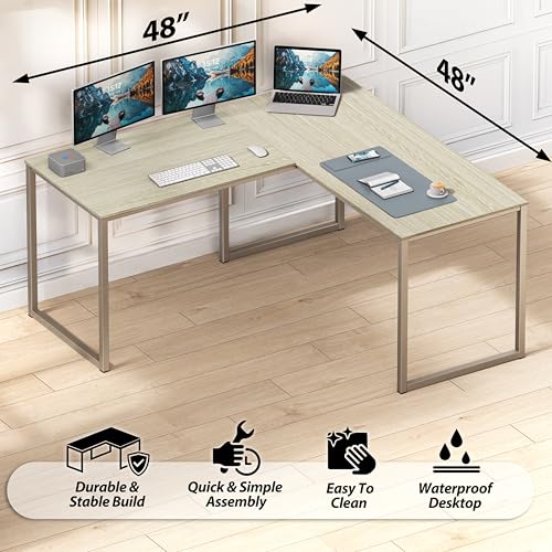 SHW Mission 48 x 48 Inches L-Shape Home Office Computer Desk, Maple - color: Maple, size: 48-Inch L-Shaped
