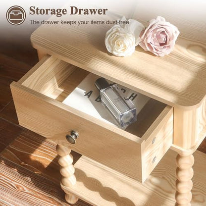 AWASEN Night Stand, Small End Table with Storage for Living Room, Farmhouse Bedside Side Table with Spindle Wood Legs for Bedroom, Office, Natural - color: Natural