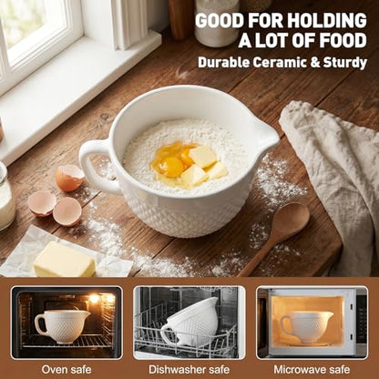 COFUN Ceramic Mixer Bowl for KitchenAid 4.5-5 Qt Tilt-Head Stand Mixers | Mixing Bowl with Handle & Pour Spout, Oven/Microwave/Dishwasher Safe - color: Whier-Ceramic