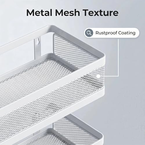 PUSDON 5-in-1 Wide Wall Mount Wrapped Mesh Kitchen Organizer & Shower Caddy Kit, with Paper Towel Holder, Utensil Holder, Soap Dish, Heavy Duty 50LBS - White, Netting - color: White, size: 5-in-1 Full Mesh (12.6" Wide)