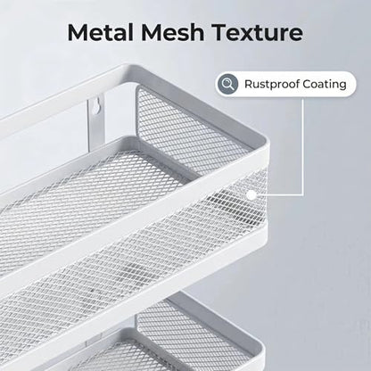 PUSDON 5-in-1 Wide Wall Mount Wrapped Mesh Kitchen Organizer & Shower Caddy Kit, with Paper Towel Holder, Utensil Holder, Soap Dish, Heavy Duty 50LBS - White, Netting - color: White, size: 5-in-1 Full Mesh (12.6" Wide)