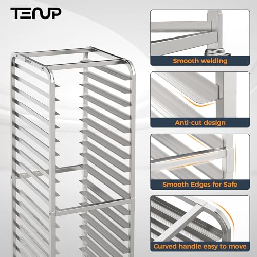 TenUp 20-Tier NSF Aluminum Sheet Pan Rack, Commercial Bakery Cooling & Storage Cart with Wheels, Heavy-Duty Bun Rack – 26" L x 20" W x 69" H - size: Full Size 20-Tier