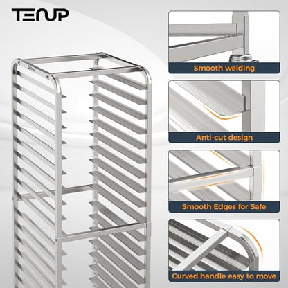 TenUp 20-Tier NSF Aluminum Sheet Pan Rack, Commercial Bakery Cooling & Storage Cart with Wheels, Heavy-Duty Bun Rack – 26" L x 20" W x 69" H - size: Full Size 20-Tier