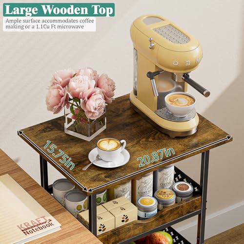 Giwil 4-Tier Rolling Kitchen Cart, Microwave Stand with Wooden Top Coffee Station Table Snack Rack Organizer, Utility Cart on Wheels for Onions Potatoes, Black - size: 4 Tier with Big Top