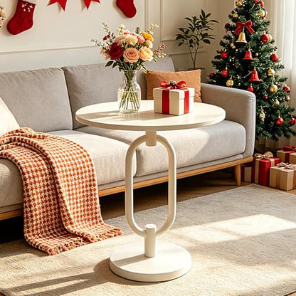 Lightdot White Round Side Table Modern End Table Stable Sofa Side Table with Heavy Duty Metal Base Integrated Accent Coffee Table Easy Assemble Nightstand for Living Room Bedroom Small Space - color: White-u