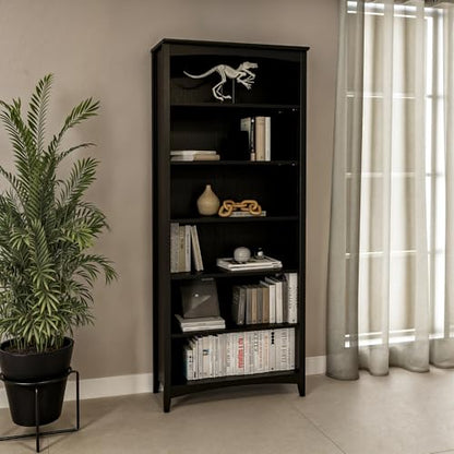 Camaflexi Shaker Style 6 Shelf Bookcase/Solid Wood / 72 inch Tall/Adjustable Shelving/Closed Back/Display Bookshelf for Living Room, Bedroom, Home and Office, Black - color: Black, size: 72"