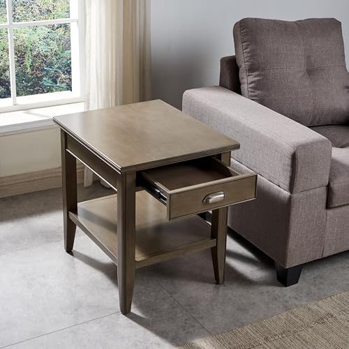 Leick Home Laurent End Table, Solid Wood, with Shelf and Drawer, Smoke Gray, 10507-GR - color: Gray / Pewter