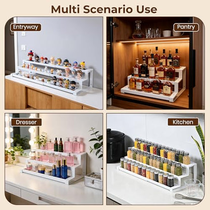 Expandable Spice Rack Organizer for Cabinet, 3 Tier Metal Spice Organization,16"-29.5" Wide Adjustable Seasoning Organizer, Display Shelf, Canned Goods Organizer for Pantry Kitchen Countertop, White - size: Large-White- Fits 10.9" Deep Cabinet