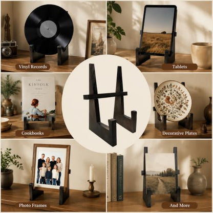 Wood Display Easel Multiuse Holder for Decor Bowl Plate Frame Cookbook