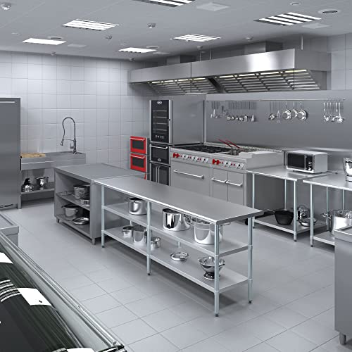 Stainless Steel Work Table with 2 Shelves | Metal Utility Table | Commercial & Residential NSF Utility (Stainless Steel Table with 2 Shelves, 96" Long x 24" Deep) - size: 96" Long x 24" Deep