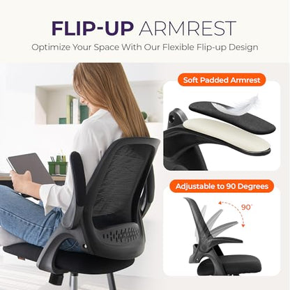 NEO CHAIR Office Desk Chair Computer Gaming Ergonomic Lumbar Back Support with Flip-up Padded Armrest Adjustable Height and Wheels for Home Vanity Bedroom Study (All Black) - color: All Black