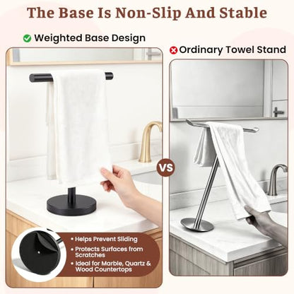 T-Shape Bath Hand Towel Holder Standing, Black, 2 Pack | Weighted Stainless Steel Base Helps Prevent Tipping While The Open T-Shape Keeps Towels Dry on Bathroom Countertops - color: Black-2 Pack