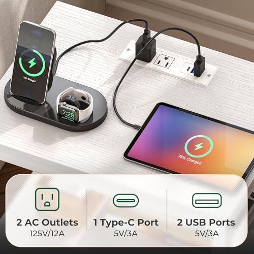 Huuger Night Stand with Charger Station and LED Lights, 2 Drawer Nightstand, Bed Side Table with Open Shelf, End Table, Fabric Dresser for Bedroom, PU Leather, White - color: White, size: 11.8"D x 15.7"W x 23.6"H（2 Drawers）