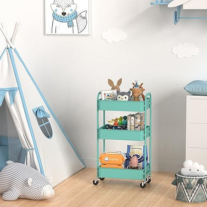 MAX Houser 3-Tier Rolling Utility Cart with Caster Wheels,Easy Assembly, for Kitchen, Bathroom (Turquoise) - color: Turquoise, size: 3-Tier Standard Cart
