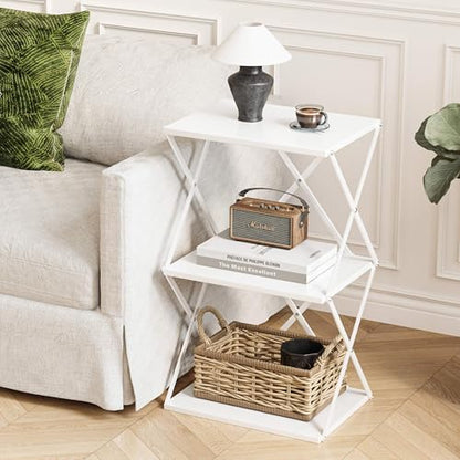 3-Tier End Table Small Side Table Tall Bedside Night Stand with Storage Sofa Side desks for Living Room Bedroom Office Bathroom Small Space White ET-03W - color: White High
