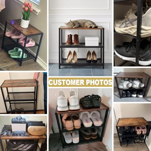 3-Tier Wooden Shoe Rack with Metal Mesh Shelves, Small Shoe Organizer for Front Door Entryway, Closet, Hallway & Bedroom, Narrow Shoe Shelf, Holds 6 Pairs, Ideal for Shoe Storage or Display - size: 17"D x 10.24"W x 15.75"H