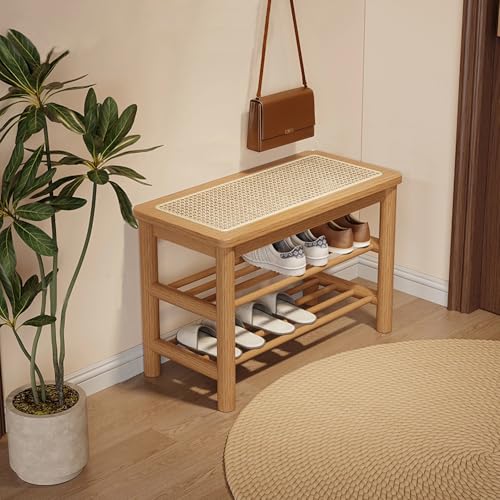SOBIBO Bamboo Shoe Rack Bench with Rattan Seat, 3-Tier Shoe Storage Bench, Entryway Bench for Hallway Nature-23.62 inches - color: Nature, size: 23.6 inch