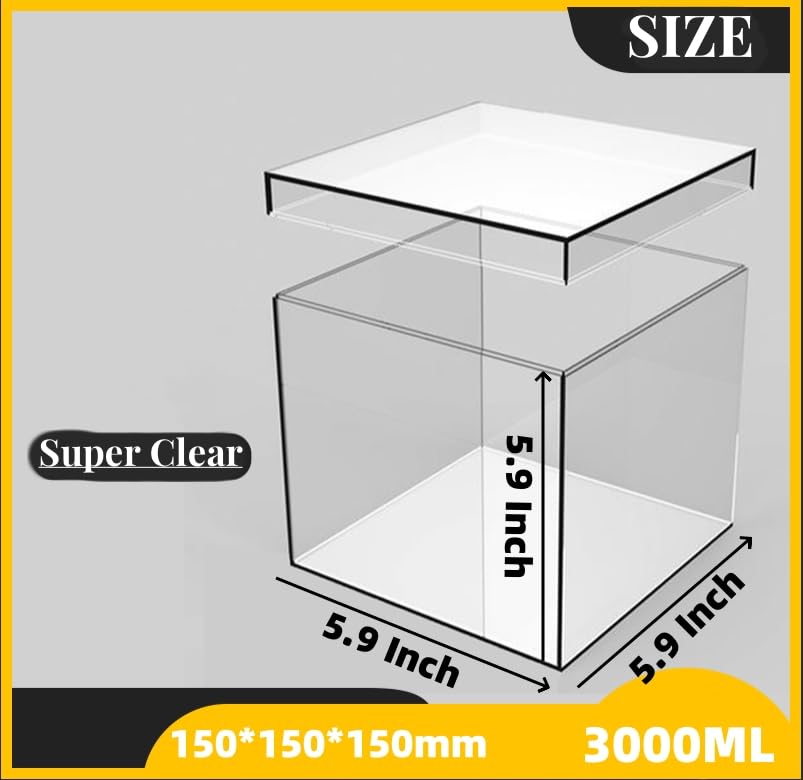 KissYou Large Acrylic Box With Lid Clear Display Boxes Acrylic Square Cube Jewelry Storage Contanier Home & Office Plastic Weddings Party Gift, Treats Boxes - size: 5.9 x 5.9 x 5.9 Inch