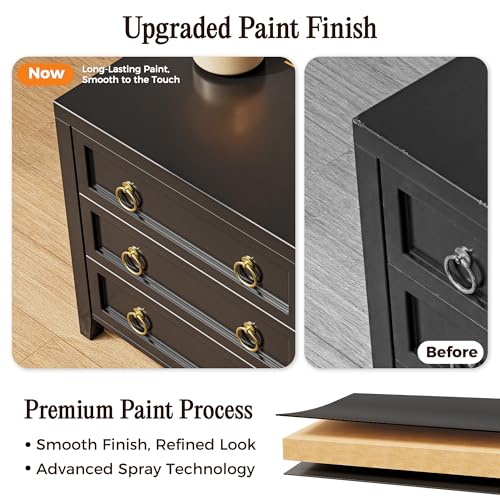 Huuger Paint Night Stand with Charger Station, 3 Drawer Nightstand Set of 2 | Larger Wider Bedside Table with USB-C Port, Modern End Table, for Bedroom, Living Room, Black Nightstand - color: Black