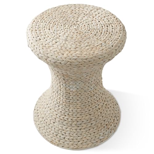 Casafield Hourglass Side Table, Whitewash White, Water Hyacinth Round End Table, Boho Woven Wicker Accent for Bedroom, Living Room, Office, Entryway - color: Whitewash - Hyacinth