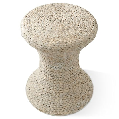 Casafield Hourglass Side Table, Whitewash White, Water Hyacinth Round End Table, Boho Woven Wicker Accent for Bedroom, Living Room, Office, Entryway - color: Whitewash - Hyacinth