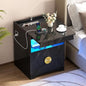 LED Nightstand with Gun Drawer, Modern Bedside Table with 3-Color Lights & Human Sensor, Smart Night Stand with Charger Station, 2 Drawers End Table for Bedroom, Black - color: New-modern Black