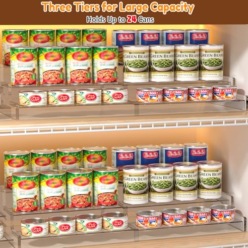 Expandable Can Organizer for Pantry, 3-Tier Adjustable Can Storage Holder | Soda Organizer Holds Up to 24 Cans, Acrylic Canned Food Organizer for Pantry, Cabinet, Countertop, Kitchen