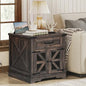 RALGEND Farmhouse End Table with Charging Station, 24" Large Sofa Side Table with Drawer, Large End Table for Living Room, Wooden Nightstand with Outlet, Square, Dark Rustic Oak - color: Dark Rustic Oak