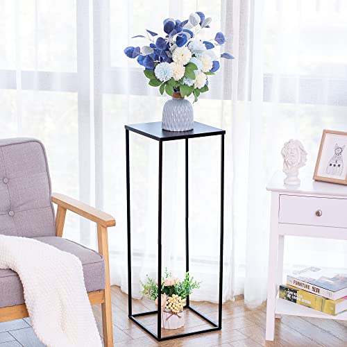 Black Tall Plant Stand: 31.5in, With Metal Panel, Packs of 2 | Columnar Cube Shape, Easy to Assembly, Flowers Cakes Drinks Display Table Centerpieces for Wedding Party Event - color: Black-2PSC, size: 31.5 inches - 2 Pcs