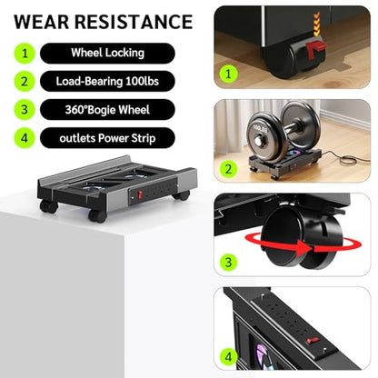 Computer Tower Stand with Charging Station and Cooling System | Adjustable Mobile CPU Holder with 4 Rolling Casters, Under Desk CPU Bracket PC Floor Cart PC Riser for Office, Home - color: Socket with Fan