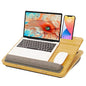 Adjustable Bamboo Lap Desk with Cushion - 5 Tilting Angles Ergonomic Laptop Bed Tray for Computers 15 inches or Less, Phone & Tablet Holder Slot, Dual Bolster for Comfort on Couch, Bed, Sofa & Car - size: 12.6" x 16.8" Angle Adjust
