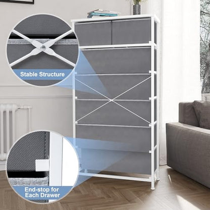 Crestlive Products Vertical Dresser Storage Tower - Sturdy Steel Frame, Wood Top, Easy Pull Fabric Bins, Wood Handles - Organizer Unit for Bedroom, Hallway, Entryway, Closets - 7 Drawers (Light Gray) - color: Light Gray, style: 7 Drawers