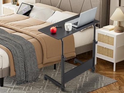 Karl home Mobile Side Table 31.5 inch Computer Desk with Wheels Height Adjustable Rolling Potable Laptop Cart, C-Shaped Bed Couch Sofa End Tables with Edge Stopper for Livingroom Bedroom, Black - color: Black, size: 31.5"+No Power Sockets