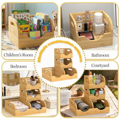 Upgraded 3 Tier Bamboo Pantry Storage Bins,Large potato storage | With 2 Banana Hangers,Stackable Potato and Onion Storage Bin with Airflow Vent,Vegetable Storage,for Kitchen Countertop