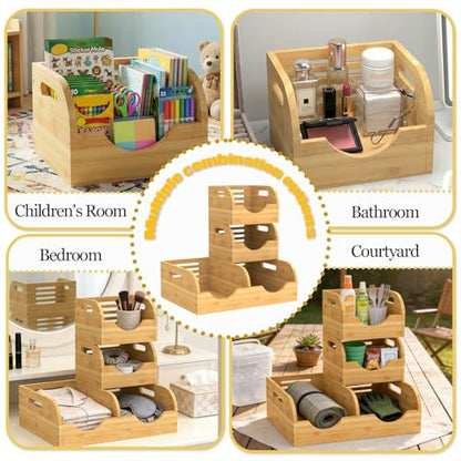 Upgraded 3 Tier Bamboo Pantry Storage Bins,Large potato storage | With 2 Banana Hangers,Stackable Potato and Onion Storage Bin with Airflow Vent,Vegetable Storage,for Kitchen Countertop