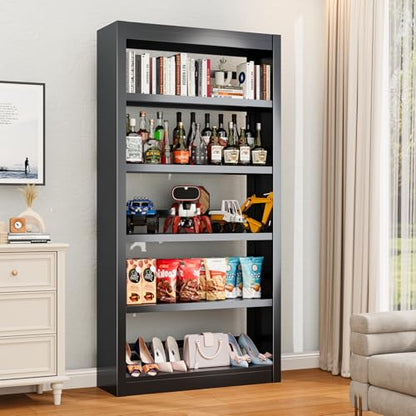 OSEILLC Bookcase, 5-Shelf Heavy Duty Metal Bookcase, Adjustable Bookshelf with Large Capacity, Book Shelf for Home Office, Living Room, Garage (Black) - color: Black, size: 69"H x 31.5"W