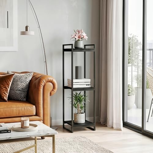 45" Tall Indoor Plant Stand, 3-Tier Flower Pot Rack, Black | Modern Minimalist Look, Wood Finish, for Living Room, Bedroom, Balcony, Space-Saving, Sturdy Metal Frame