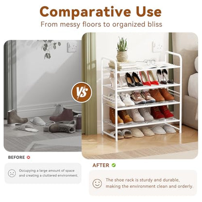 Simple Shoe Rack, 4 Tier Heavy Duty Metal Shoe Shelf 27 Inch Wide, White - color: White, size: 4 Tier