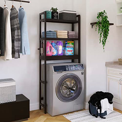 SMIBUY Bathroom Storage Shelf, Bamboo Over-The-Toilet Organizer Rack, Freestanding Toilet Space Saver with 3-Tier Adjustable Shelves (Dark Brown) - color: Dark Brown