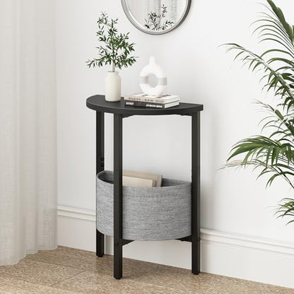 Vagusicc Small Round Side Table End Table, Tall Accent Table with Storage Basket, Set of 2 Half Round Tables Half Moon Tables, Coffee Bedside Tables, Modern Nightstand for Living Room Bedroom, Black - color: Black