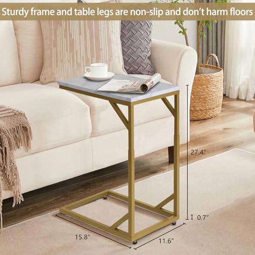 Serteaw C-Shaped End Table, Sturdy Side Table for Couch Sofa Bedside Small Space,C Snack Table TV Tray Record Player Stand Small Tables for Living Room Bedroom,Easy to Assemble,Gold - size: 15.8"