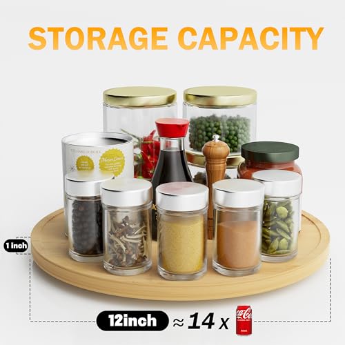 Lazy Susan Organizer Homerays 12 Inch Non-Skid Bamboo Lazy Susan for Kitchen Rotating Spice Rack for Kitchen Cabinet, Wood Turntable for Kitchen Countertop Organizer - size: 12" - Bamboo