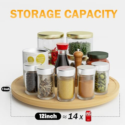 Lazy Susan Organizer Homerays 12 Inch Non-Skid Bamboo Lazy Susan for Kitchen Rotating Spice Rack for Kitchen Cabinet, Wood Turntable for Kitchen Countertop Organizer - size: 12" - Bamboo
